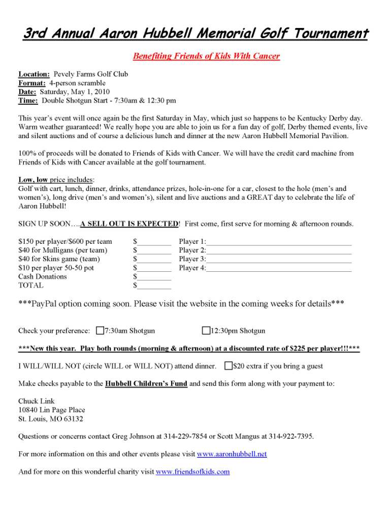 3rd Annual Aaron Hubbell Memorial Golf Tournament